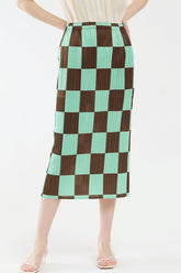 Checkerboard Accordion Pleated Midi Skirt - Shah S. Sahota